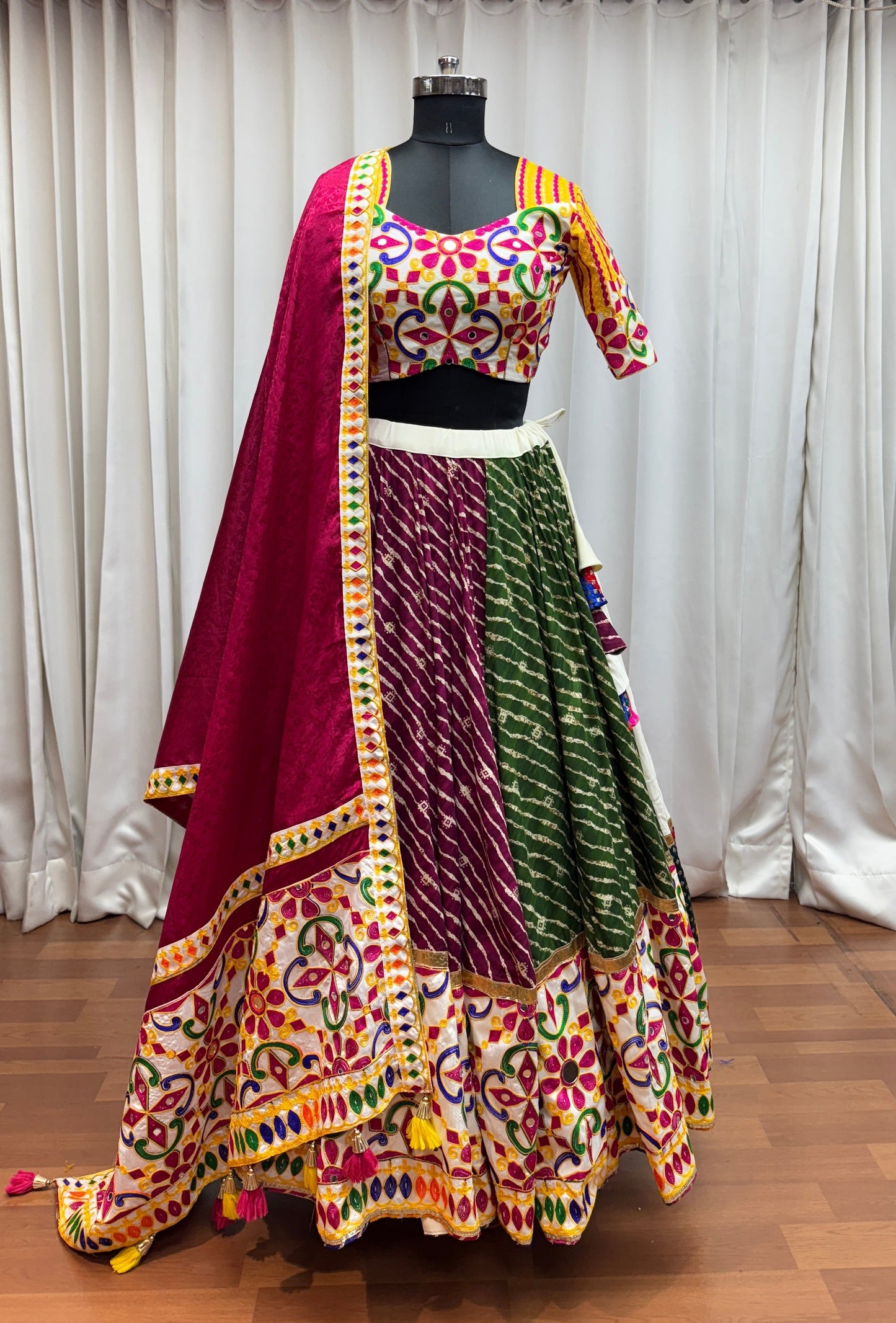 Navratri Designer Beautiful Tread Embroidered With Mirror Work Lehenga Choli - ETHNICDEAL