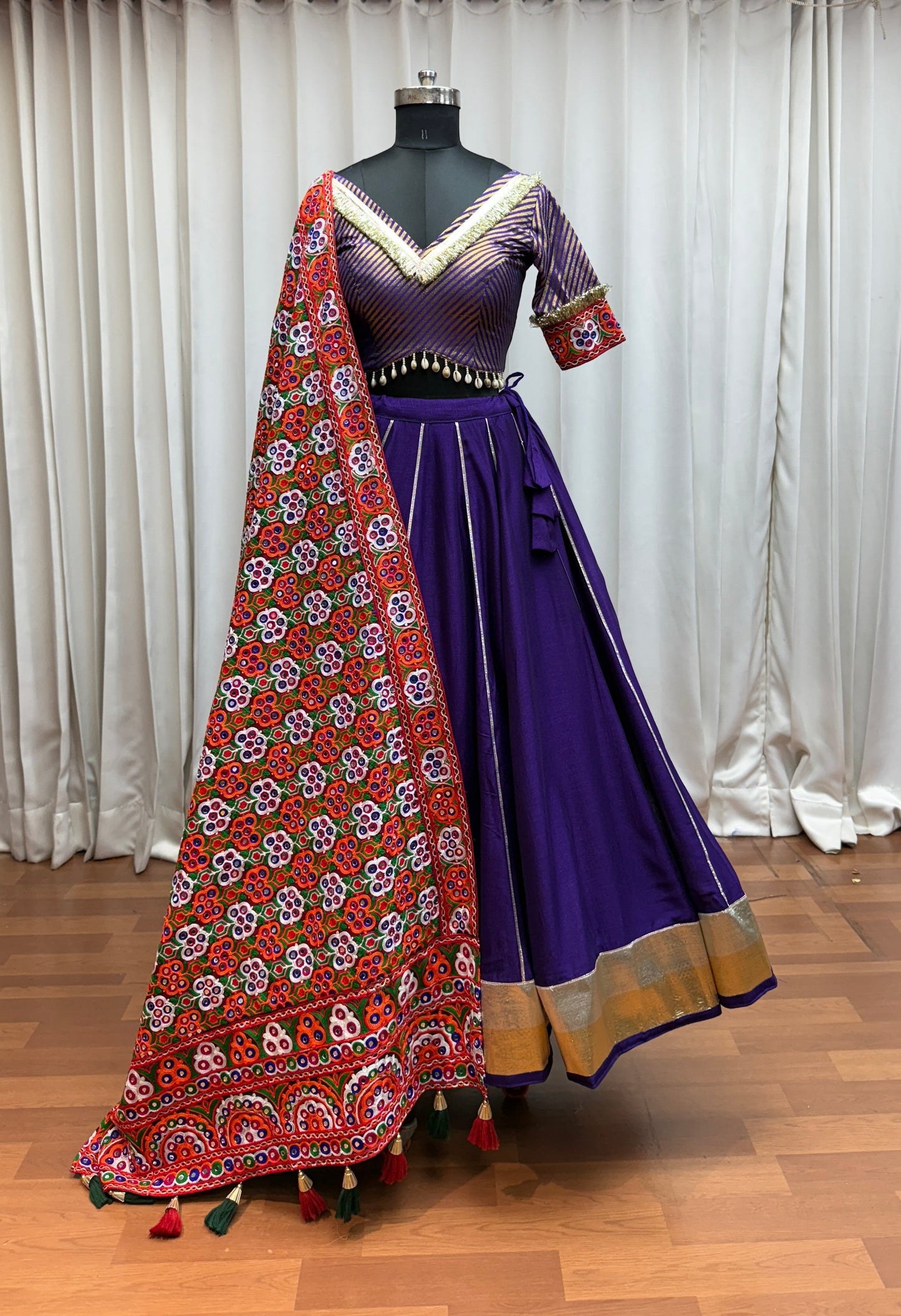Purple Silk Tread Embroidered Designer Navratri Chaniya Choli Set - ETHNICDEAL