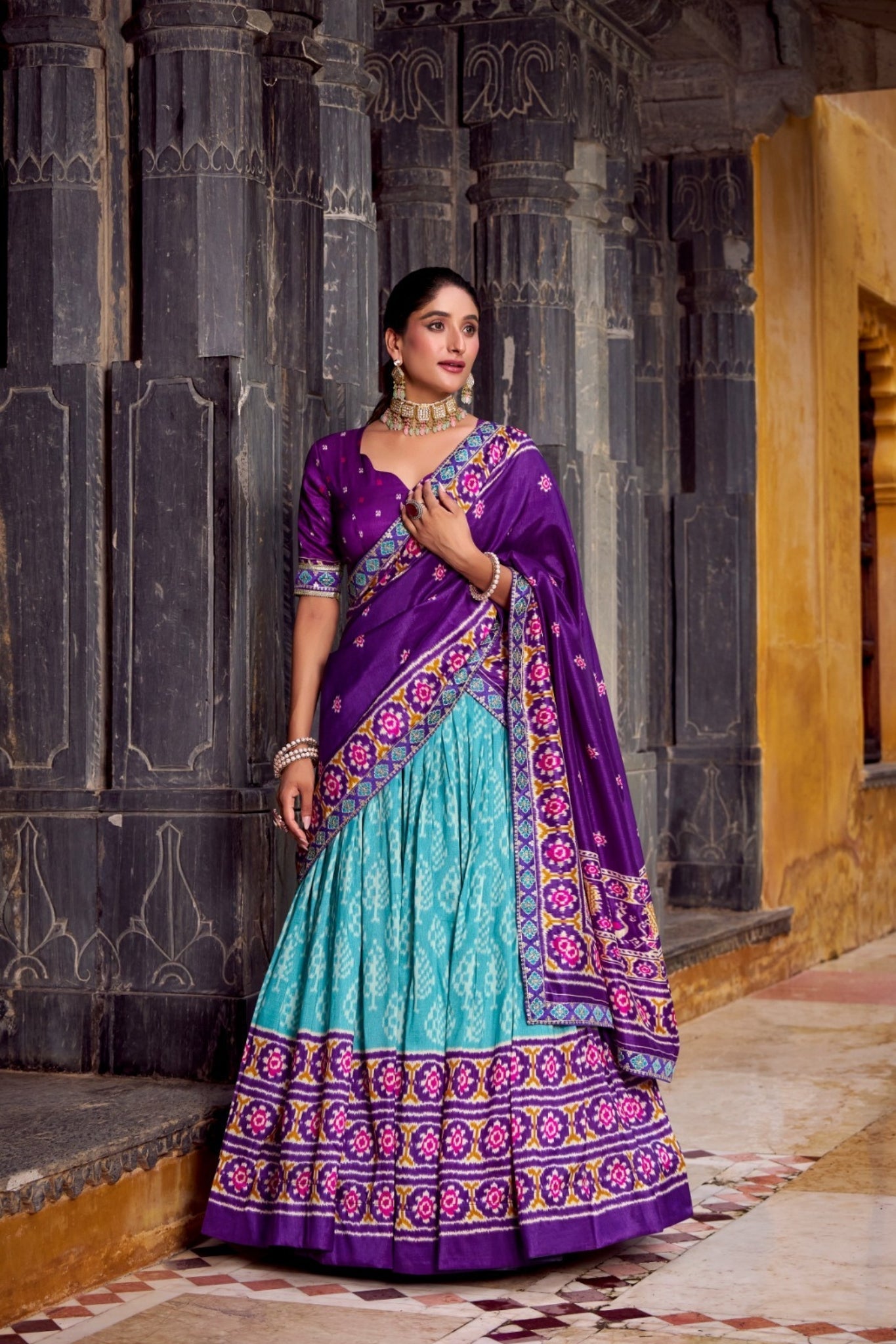 Traditional Ikkat Print Tussar Silk Designer Lehenga Choli - ETHNICDEAL