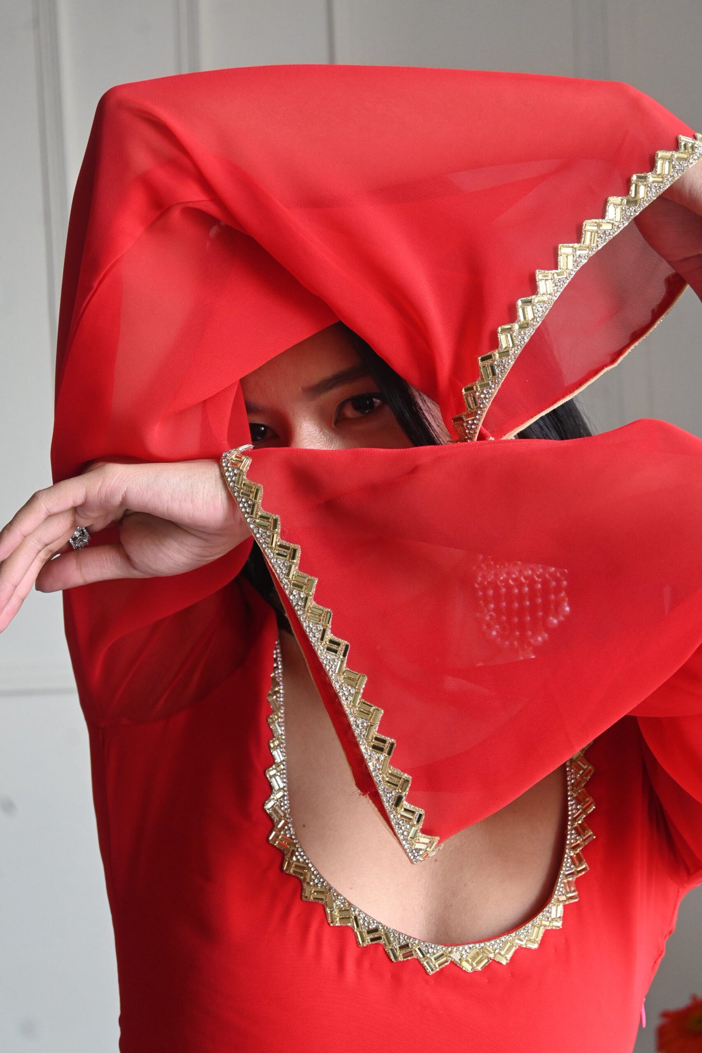 90's Style Red Handcrafted Georgette Palazzo Sharara Suit Set | Wedding & Party Wear