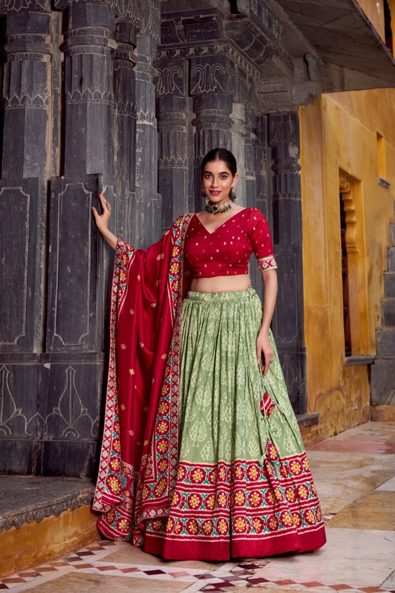 Traditional Ikkat Print Tussar Silk Designer Lehenga Choli - ETHNICDEAL