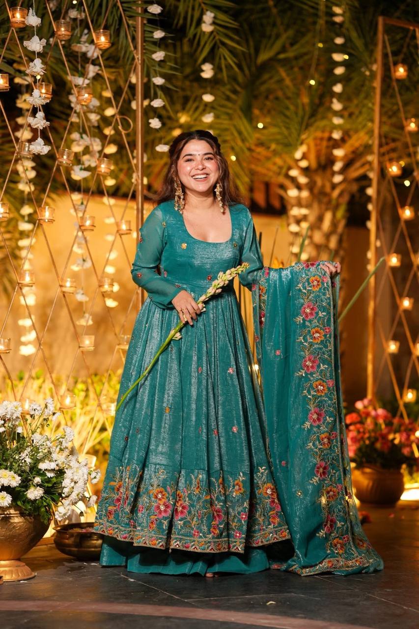 Festive Designer Wear Teal Green Anarkali Sharara Set | Festive & Mehendi Wear Dress | Sharara Set For Women