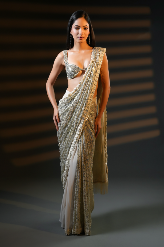 Designer Silver 1 Minute Ready To Wear Saree for Party & Evening Wear
