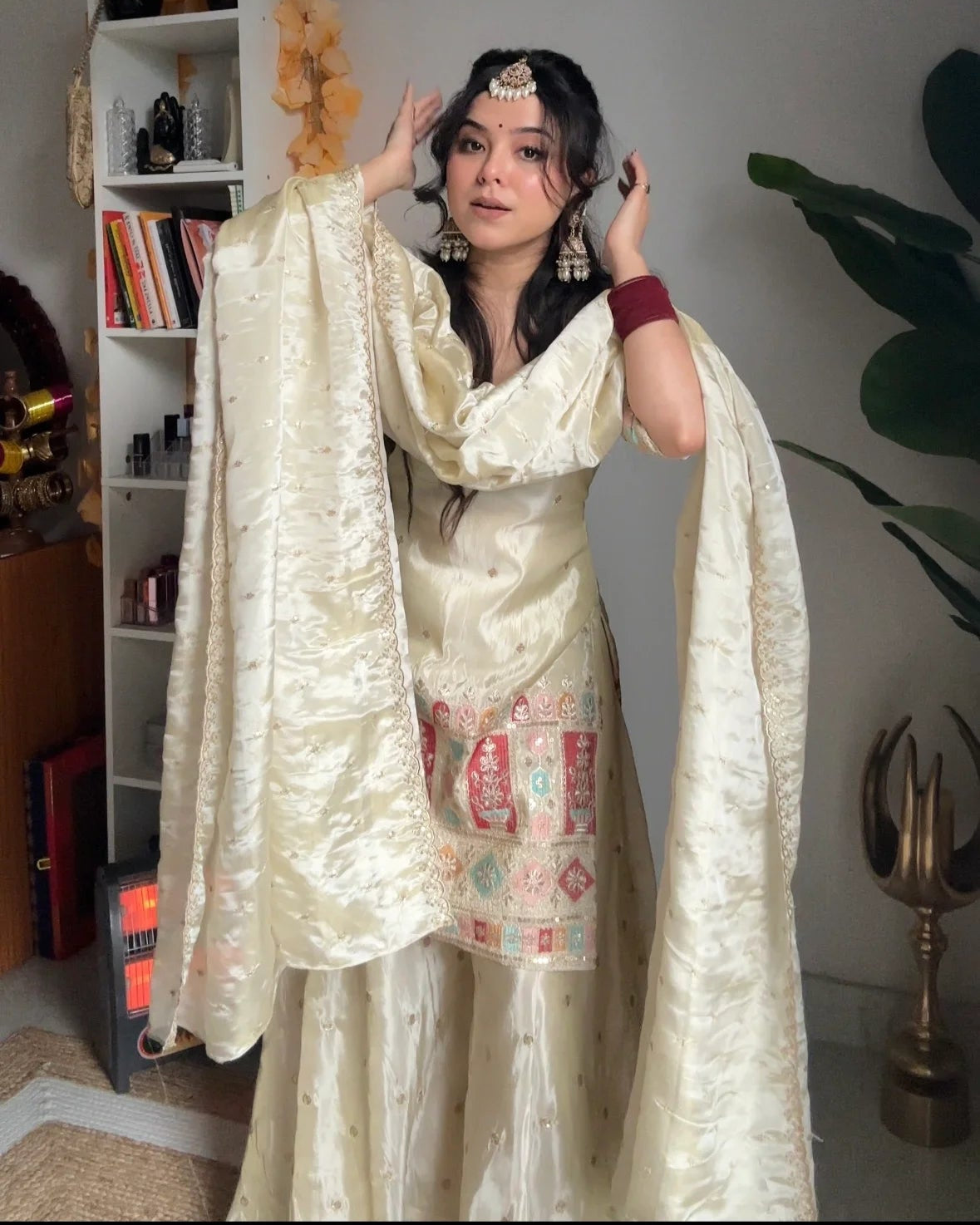 Wedding Wear Ivory Kurti Sharara Set For Women | Festive & Mehendi Wear Dress | Sharara Set For Women