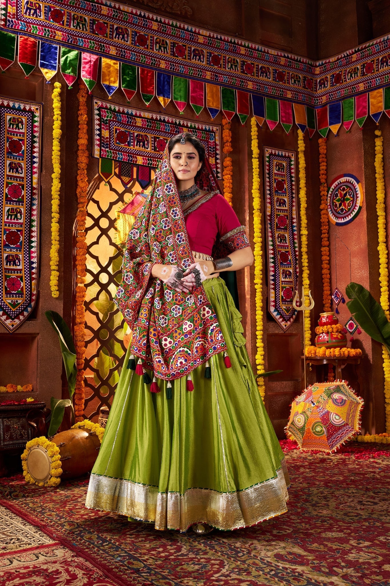 Fluorescent Green Stylish Designer Navratri Special Lehenga Choli - ETHNICDEAL
