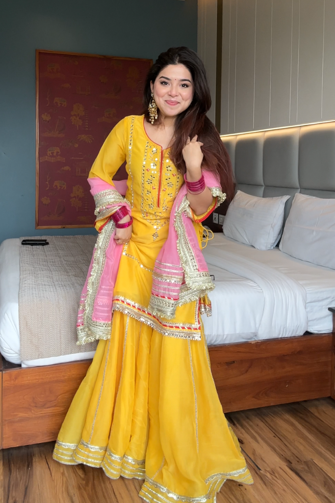 Naumya Neon Yellow Sharara Suit Set For Festive And Haldi Wear | Sharara Set For Women
