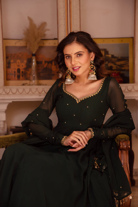 Trendy Green Color Georgette Anarkali Gown For Women | Engagement & Sangeet Wear