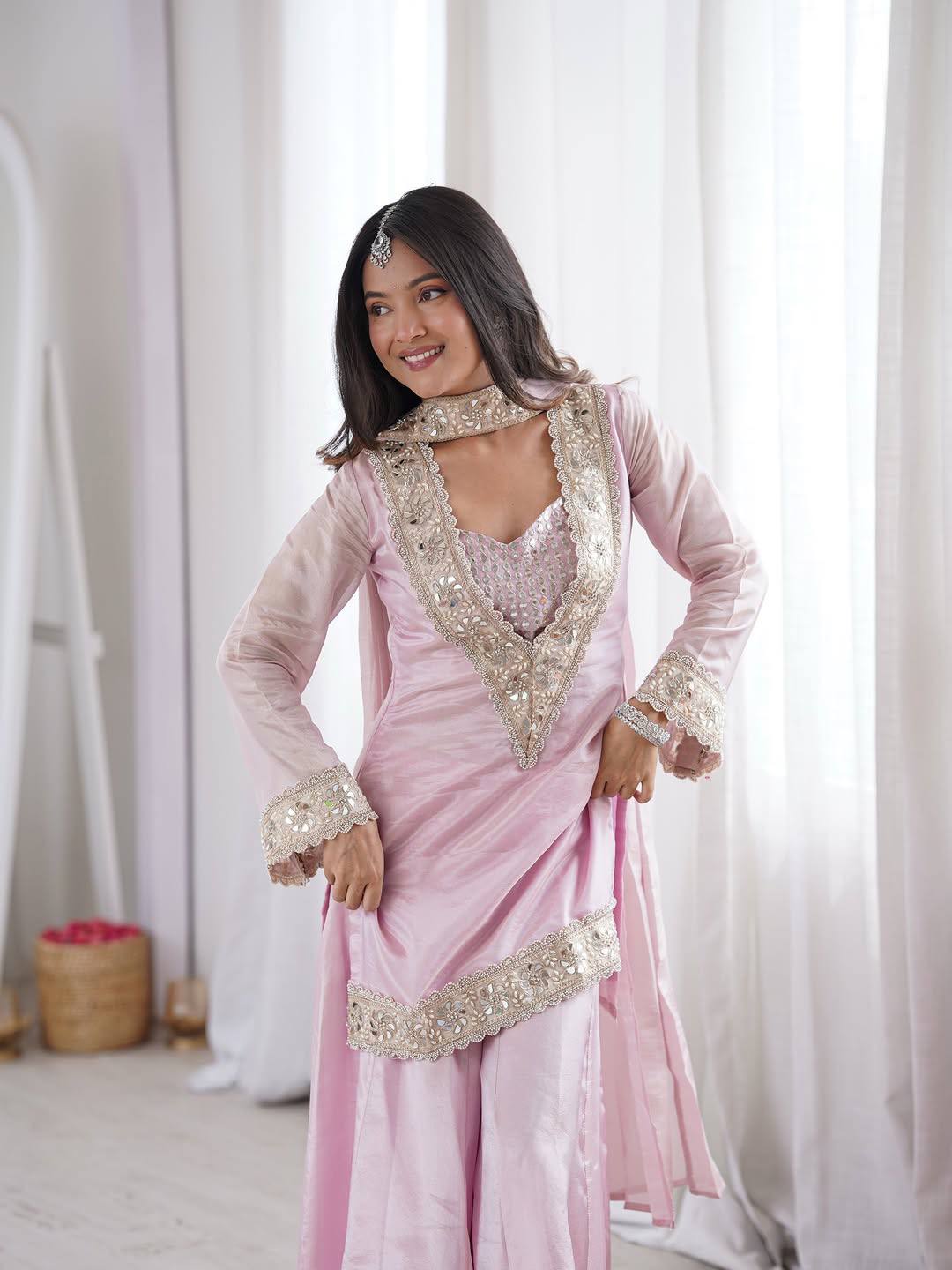 Festive Wear Pink Sharara Set For Women
