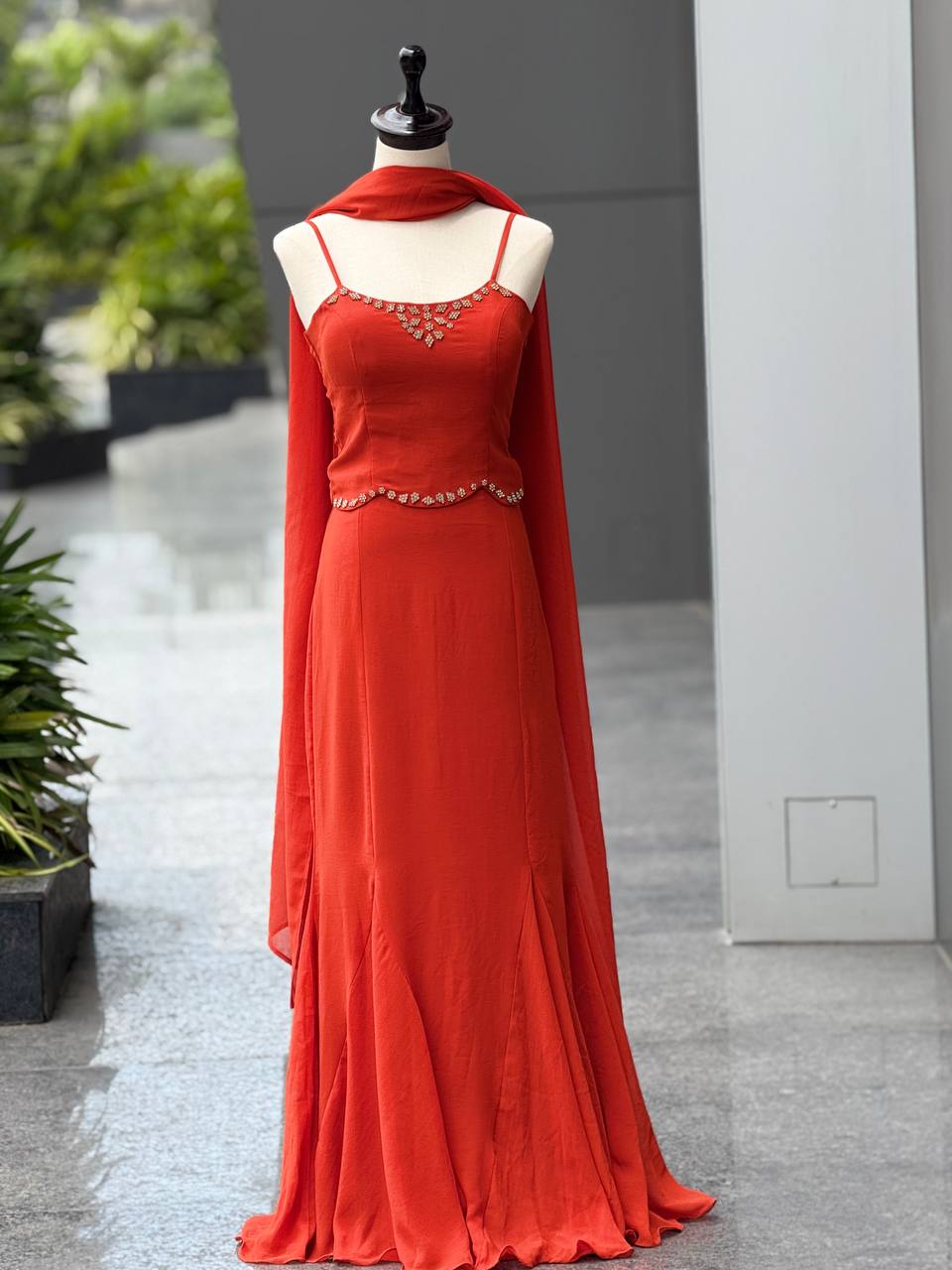 90’s Style Red Fish Cut Lehenga Choli for Women