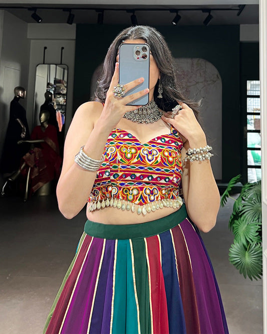 Multi Color Georgette Navratri Lehenga With Gamthi Choli - ETHNICDEAL