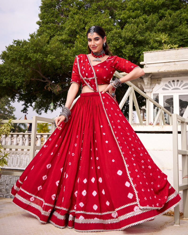 Spellbinding Red Color Pure Chanderi Plain Navratri Lehenga choli - ETHNICDEAL