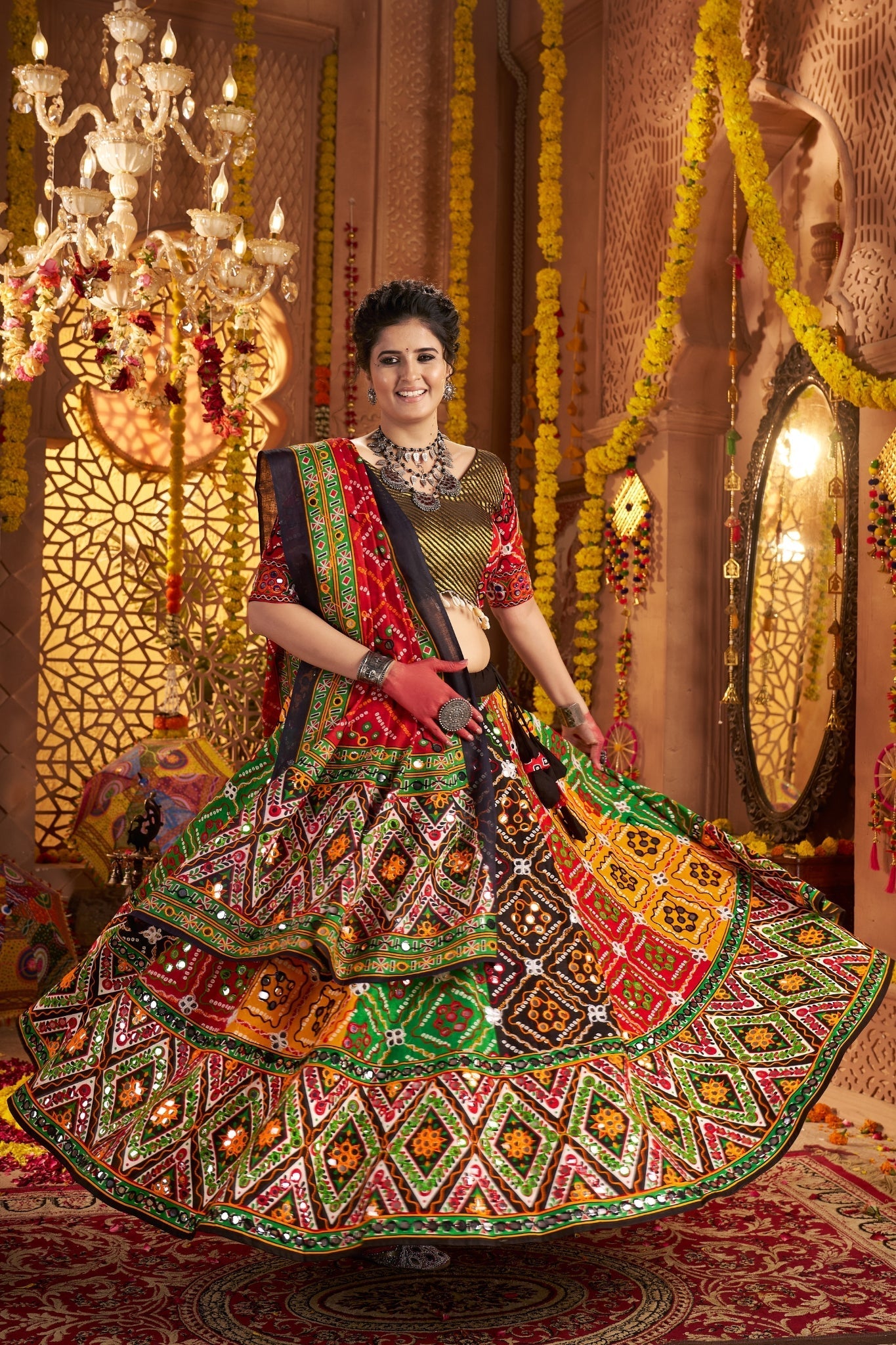 Beautiful Multi Color Designer Organic Cotton Navratri Stylish Chaniya Choli - ETHNICDEAL