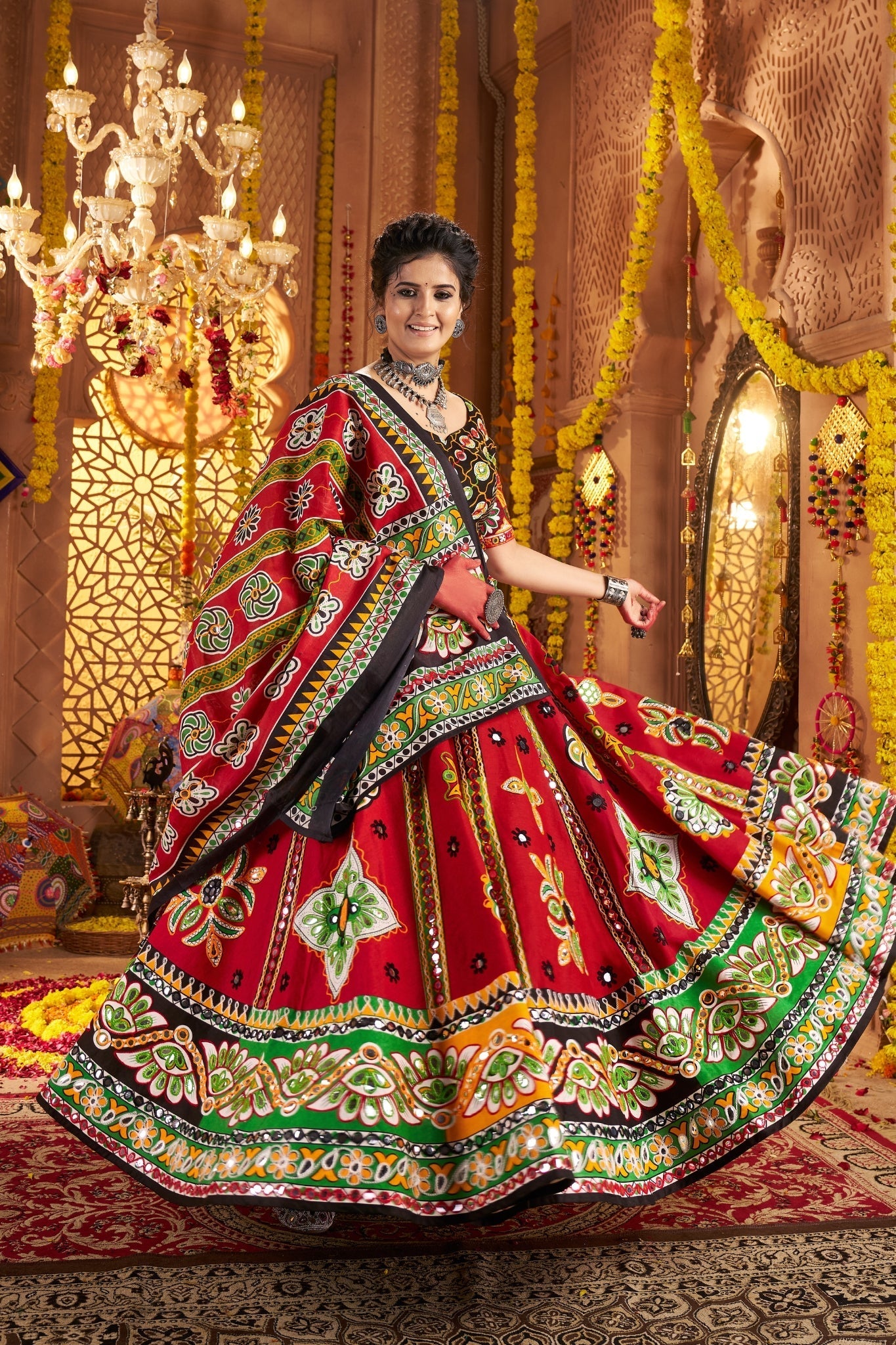 Maroon Organic Cotton Designer Navratri Lehenga Choli Set - ETHNICDEAL