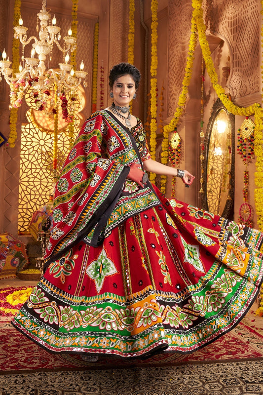 Maroon Organic Cotton Designer Navratri Lehenga Choli Set - ETHNICDEAL