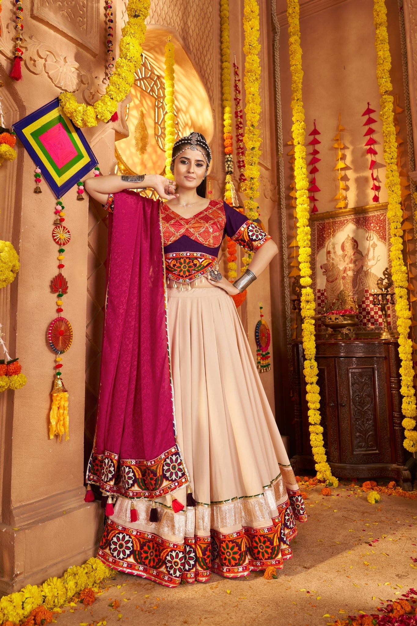 Stunning Navratri Designer Viscose Rayon Embroidered With Mirror Work Traditional Lehenga Choli - ETHNICDEAL