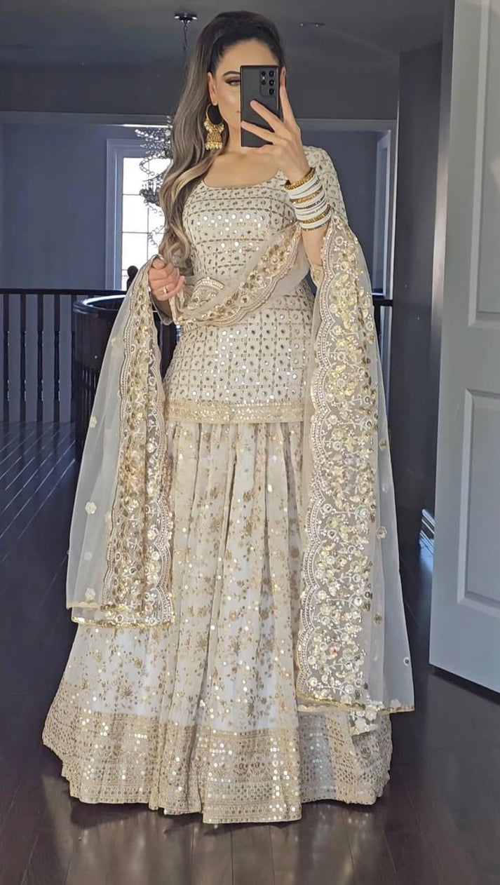 Festive Wear Embroidered Sharara Set For Women