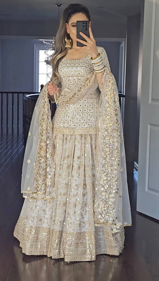 Festive Wear Embroidered Sharara Set For Women
