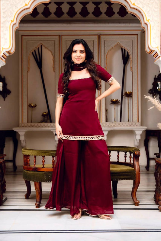 Maroon Party Wear Sharara Set For Women