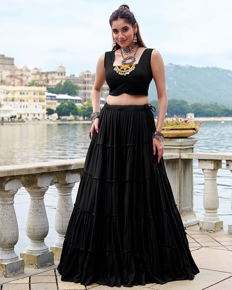 Black Pure Rayon Navratri Lehenga Choli with Stylish Design - ETHNICDEAL