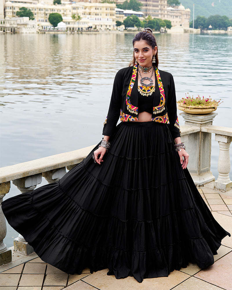 Black Pure Rayon Navratri Lehenga Choli with Stylish Design - ETHNICDEAL