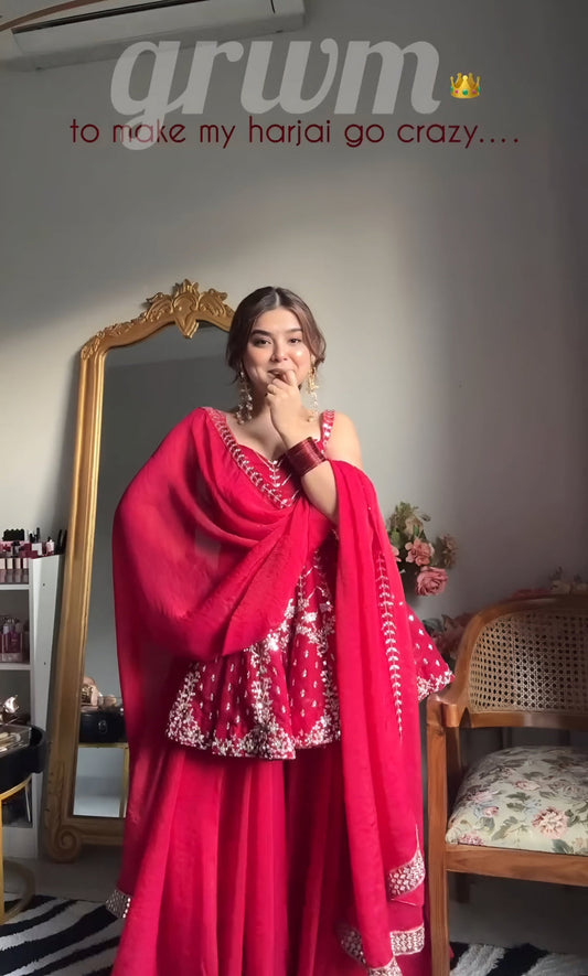 Wedding Wear Sharara Suit for Women | Heavy Embroidered Party Outfit