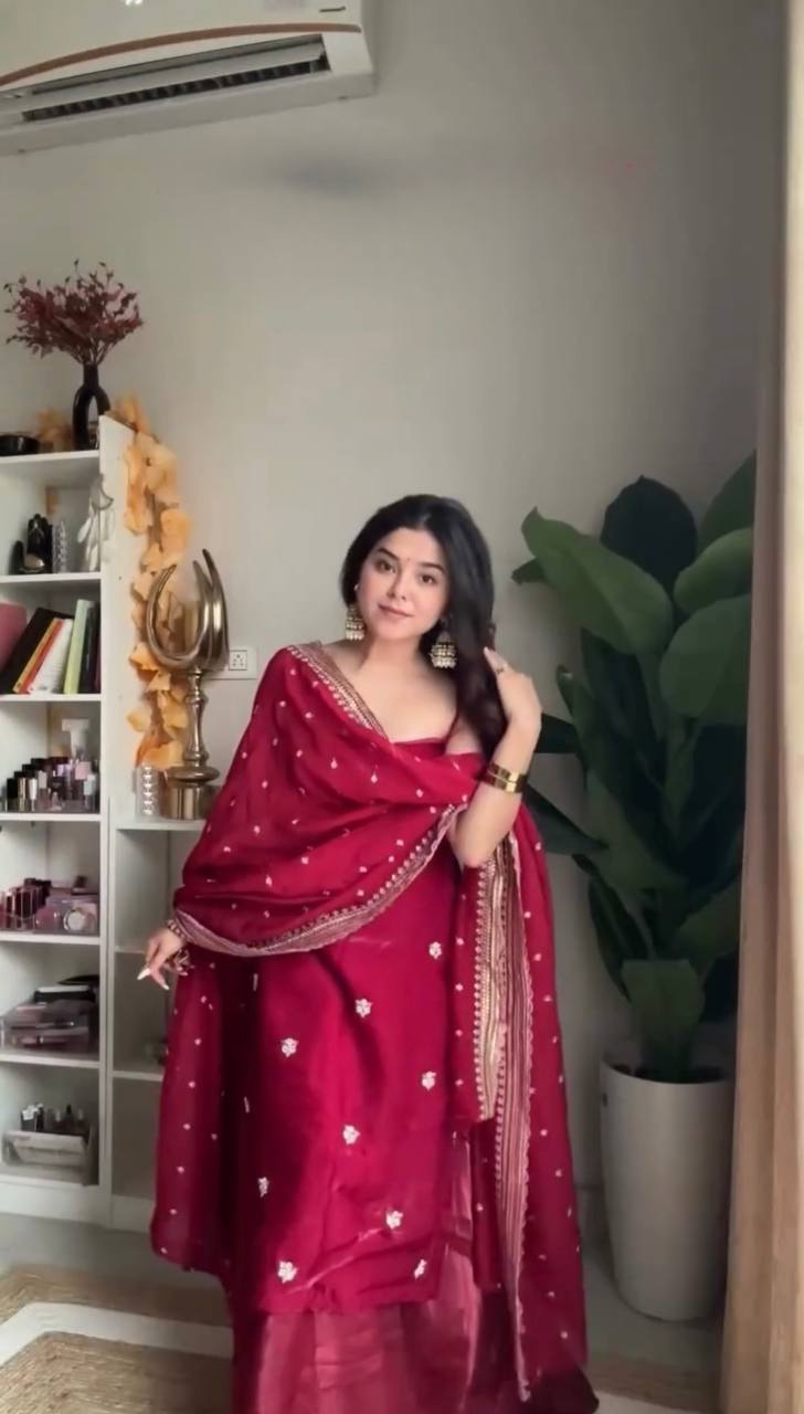 Function Wear Wine Kurta Palazzo Set for Wedding | Party Wear Ethnic Outfit