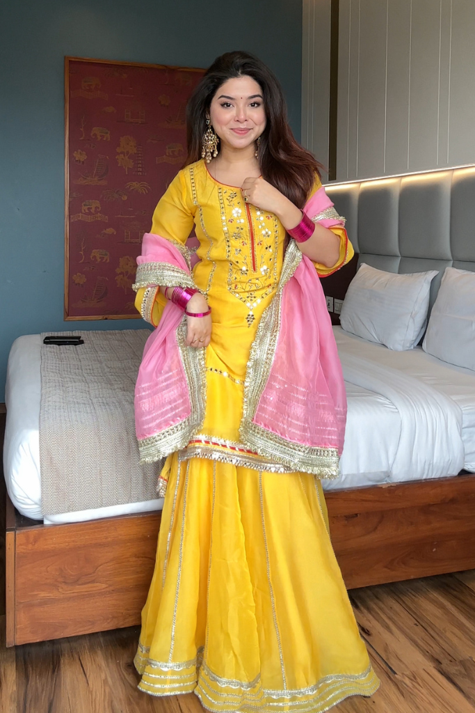 Naumya Neon Yellow Sharara Suit Set For Festive And Haldi Wear | Sharara Set For Women