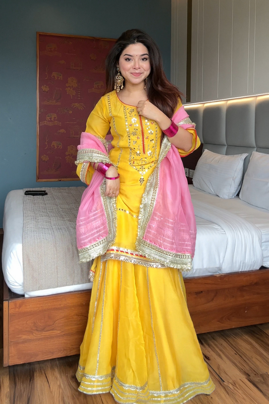 Naumya Neon Yellow Sharara Suit Set For Festive And Haldi Wear