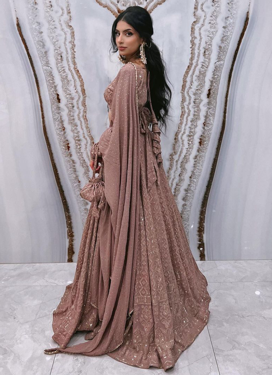 Lehenga For Women | Georgette Lucknowi Sequence Work Rosy Brown Lehenga For Women
