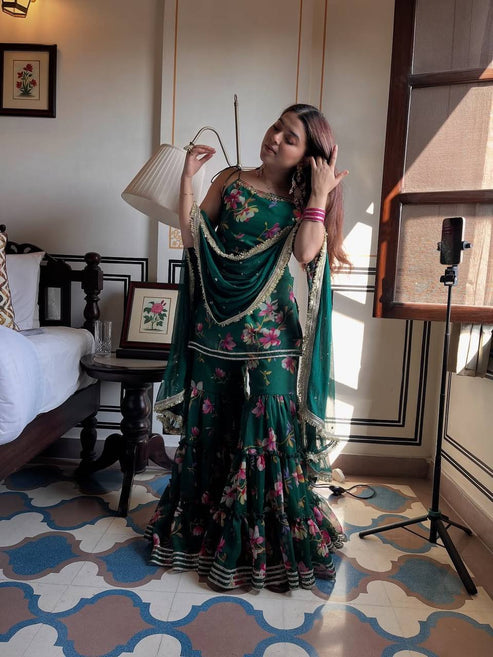Party Wear Emerald Green Sharara Set For Women | Indian Ethnic Party Wear