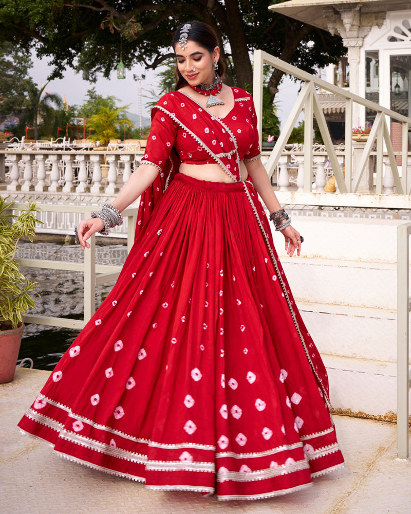 Spellbinding Red Color Pure Chanderi Plain Navratri Lehenga choli - ETHNICDEAL