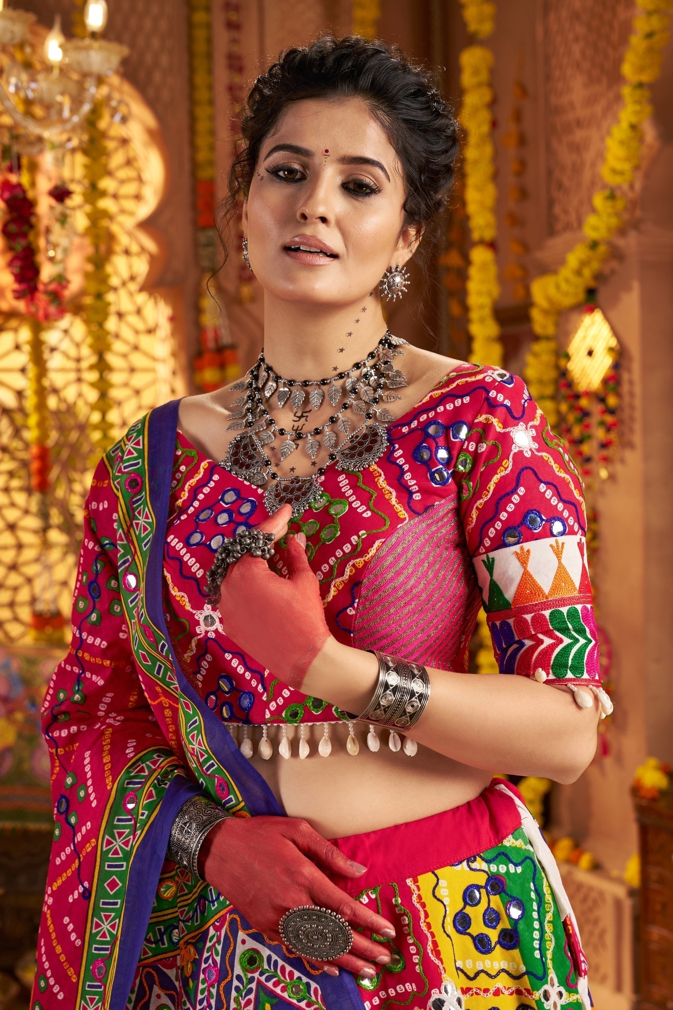 Multi Color Beautiful Organic Cotton Navratri Special Designer Lehenga Choli Set - ETHNICDEAL