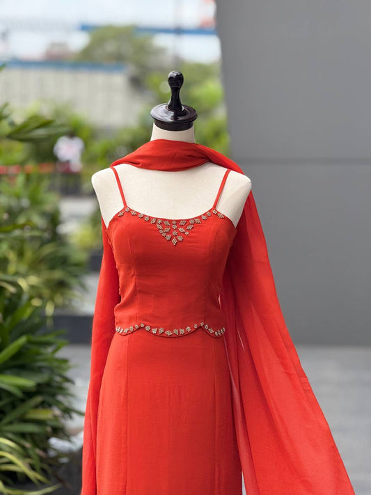 90’s Style Red Fish Cut Lehenga Choli for Women