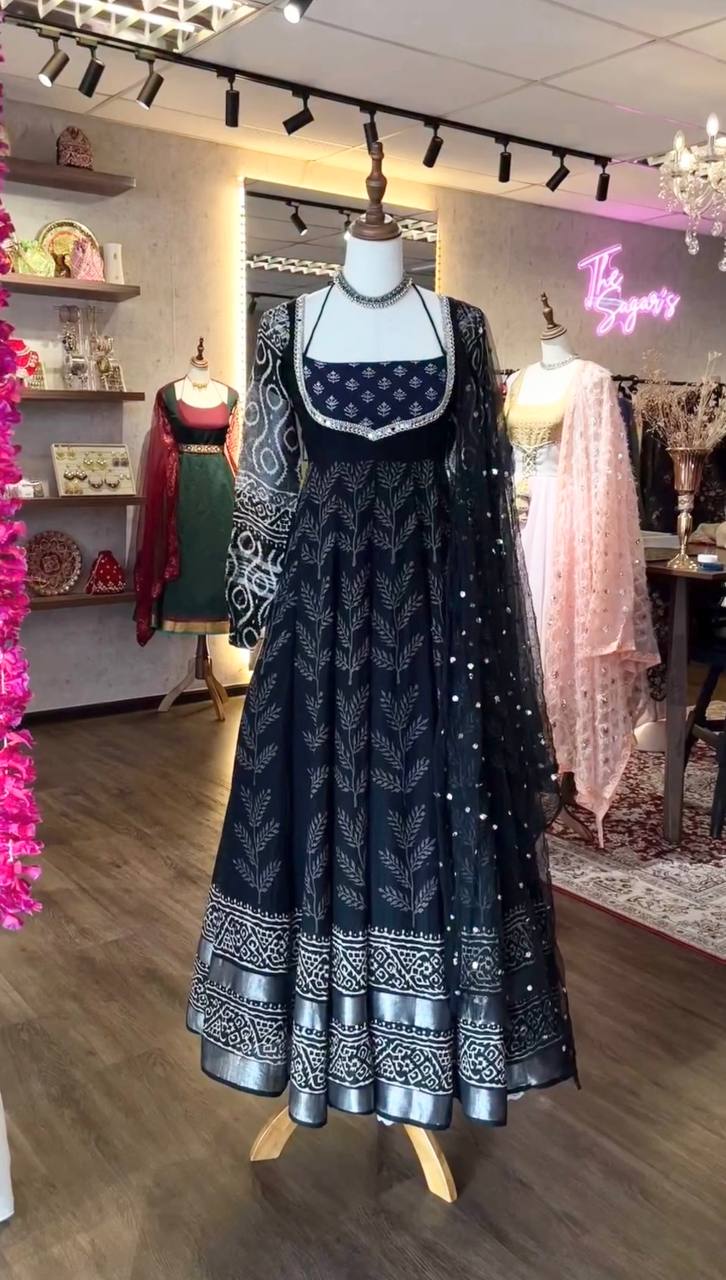 Party Wear Navy Blue Anarkali Gown For Women