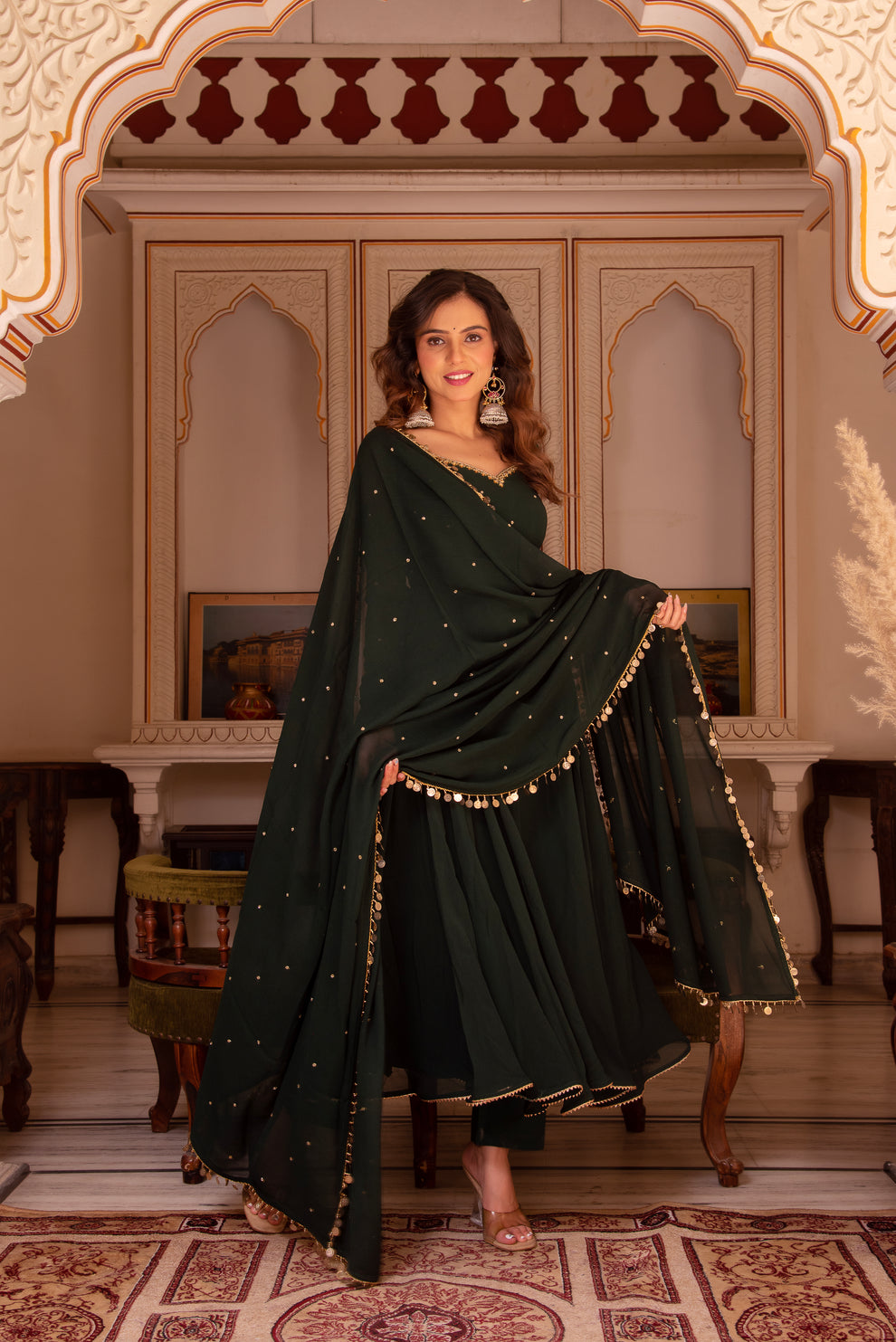 Trendy Green Color Georgette Anarkali Gown For Women | Engagement & Sangeet Wear