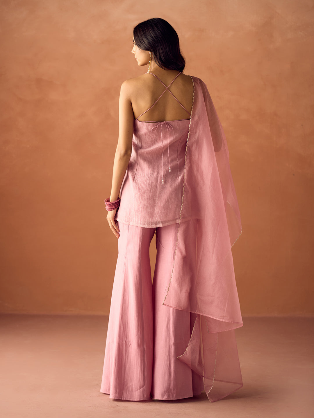 Light Pink Embroidered Organza Sharara Suit Set for Women