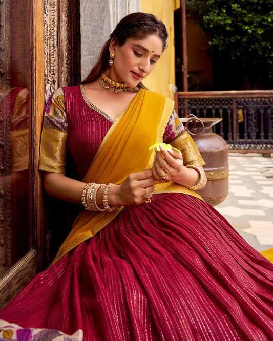 Red Color Poly Chanderi Printed Designer Lehenga Choli - ETHNICDEAL