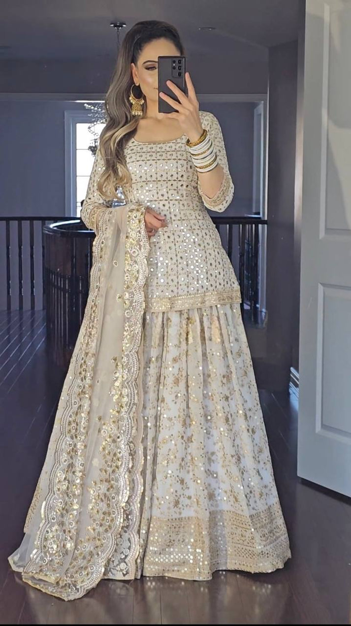 Festive Wear Embroidered Sharara Set For Women