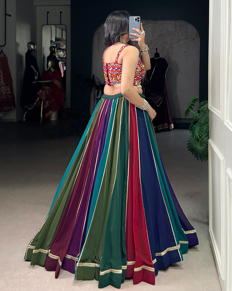 Multi Color Georgette Navratri Lehenga With Gamthi Choli - ETHNICDEAL