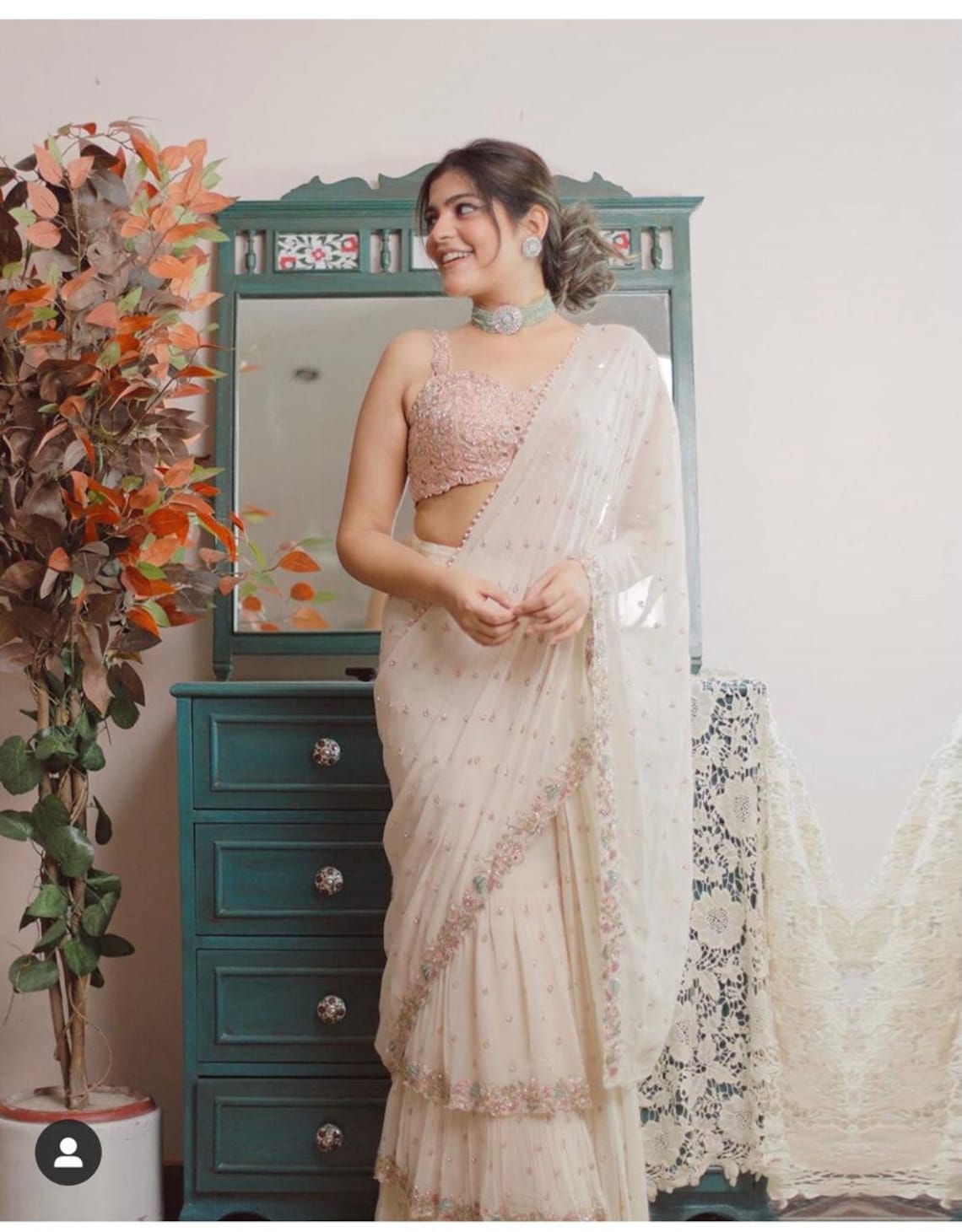 Party Wear Real Mirror Work Ready To Wear Saree For Wedding