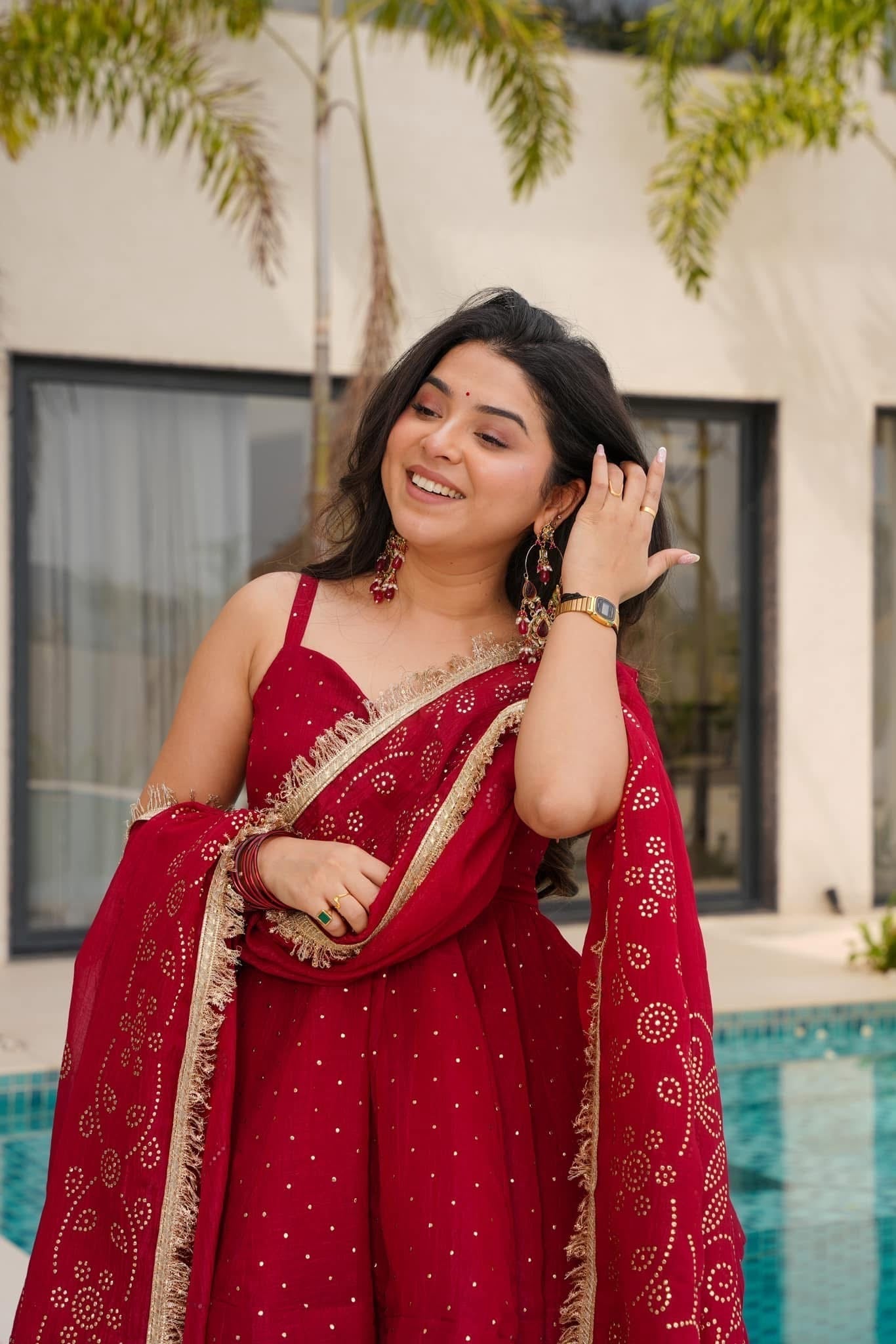 Wedding Wear Wine Red Sharara Set For Women