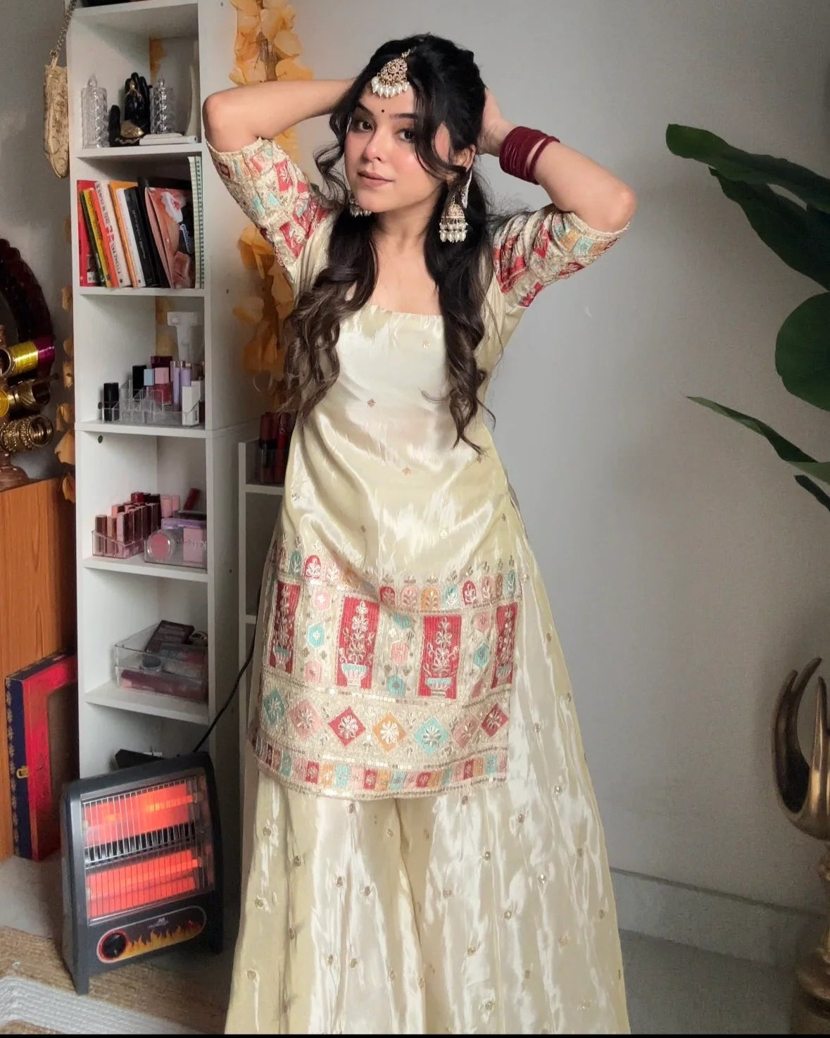 Wedding Wear Ivory Kurti Sharara Set For Women | Festive & Mehendi Wear Dress | Sharara Set For Women