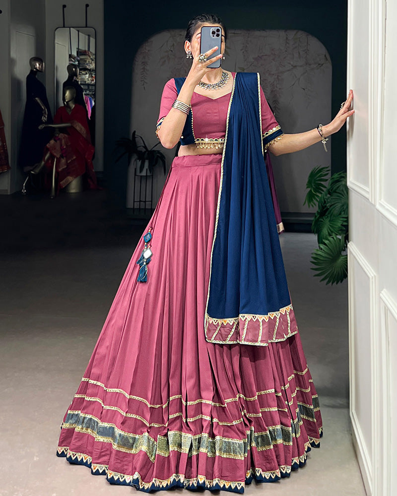 Elegant Dusty Pink Color Pure Rayon Navratri Lehenga Choli - ETHNICDEAL