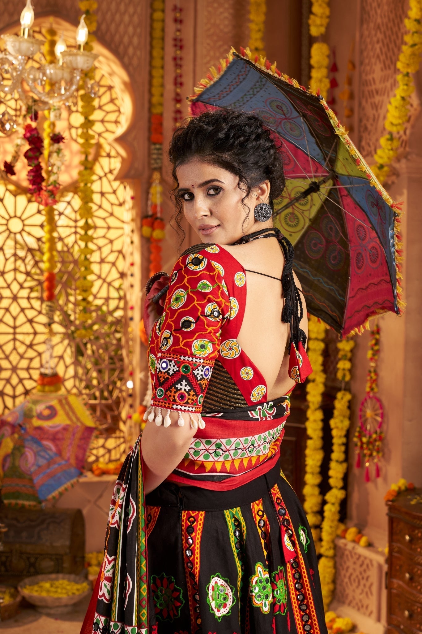 Black Designer Organic Cotton Stylish Navratri Lehenga Choli Set - ETHNICDEAL