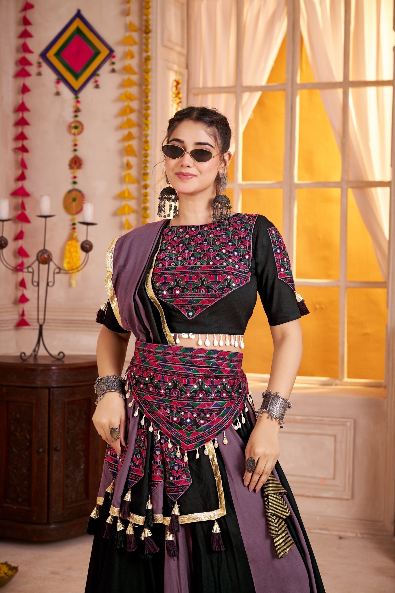 Multi Color Stunning Navratri Lehenga Choli Set - ETHNICDEAL