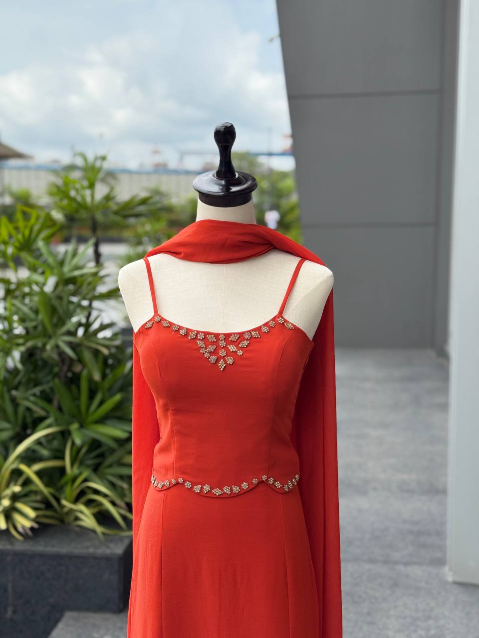 90’s Style Red Fish Cut Lehenga Choli for Women