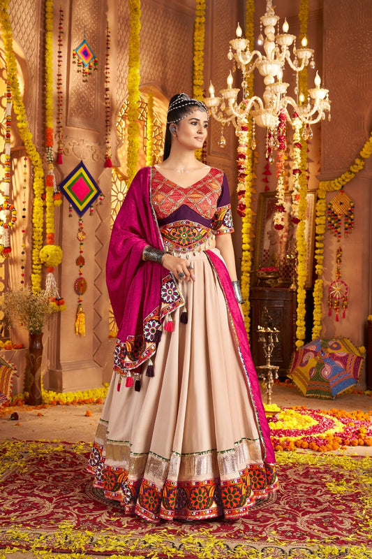 Stunning Navratri Designer Viscose Rayon Embroidered With Mirror Work Traditional Lehenga Choli - ETHNICDEAL