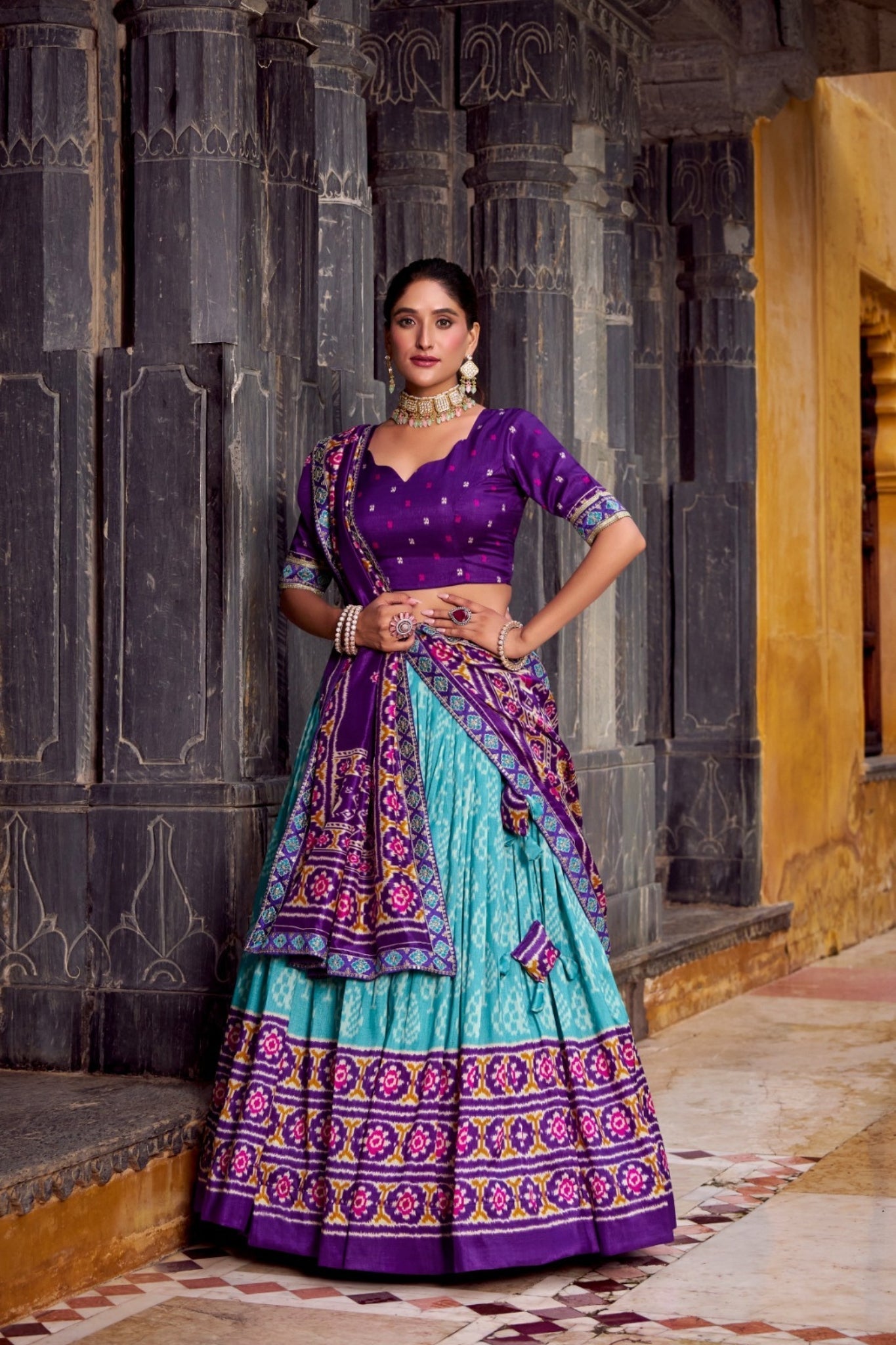 Traditional Ikkat Print Tussar Silk Designer Lehenga Choli - ETHNICDEAL