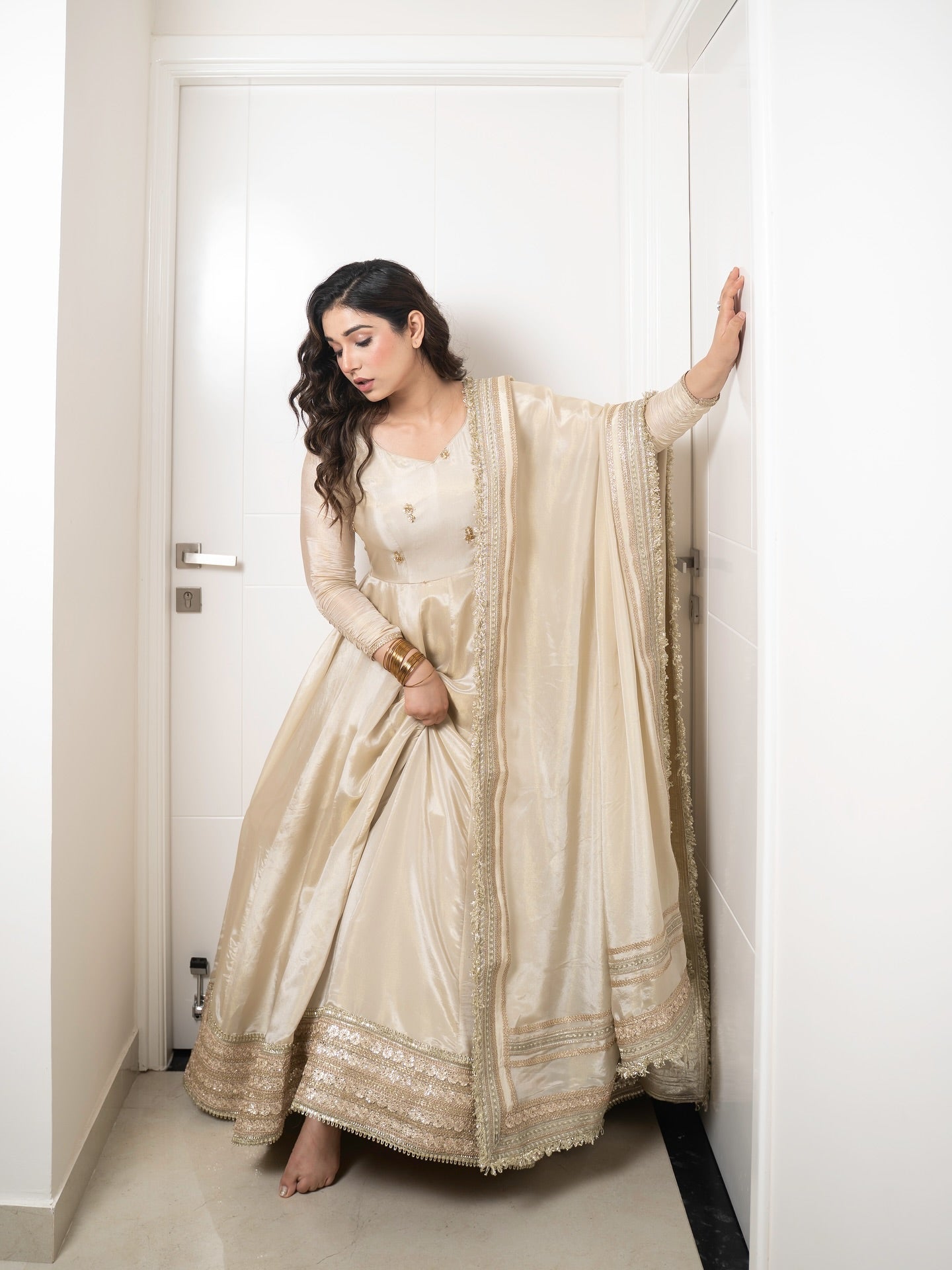 Festive Wear Chinon Anarkali Suit For Women |  White Anarkali Suit For Women