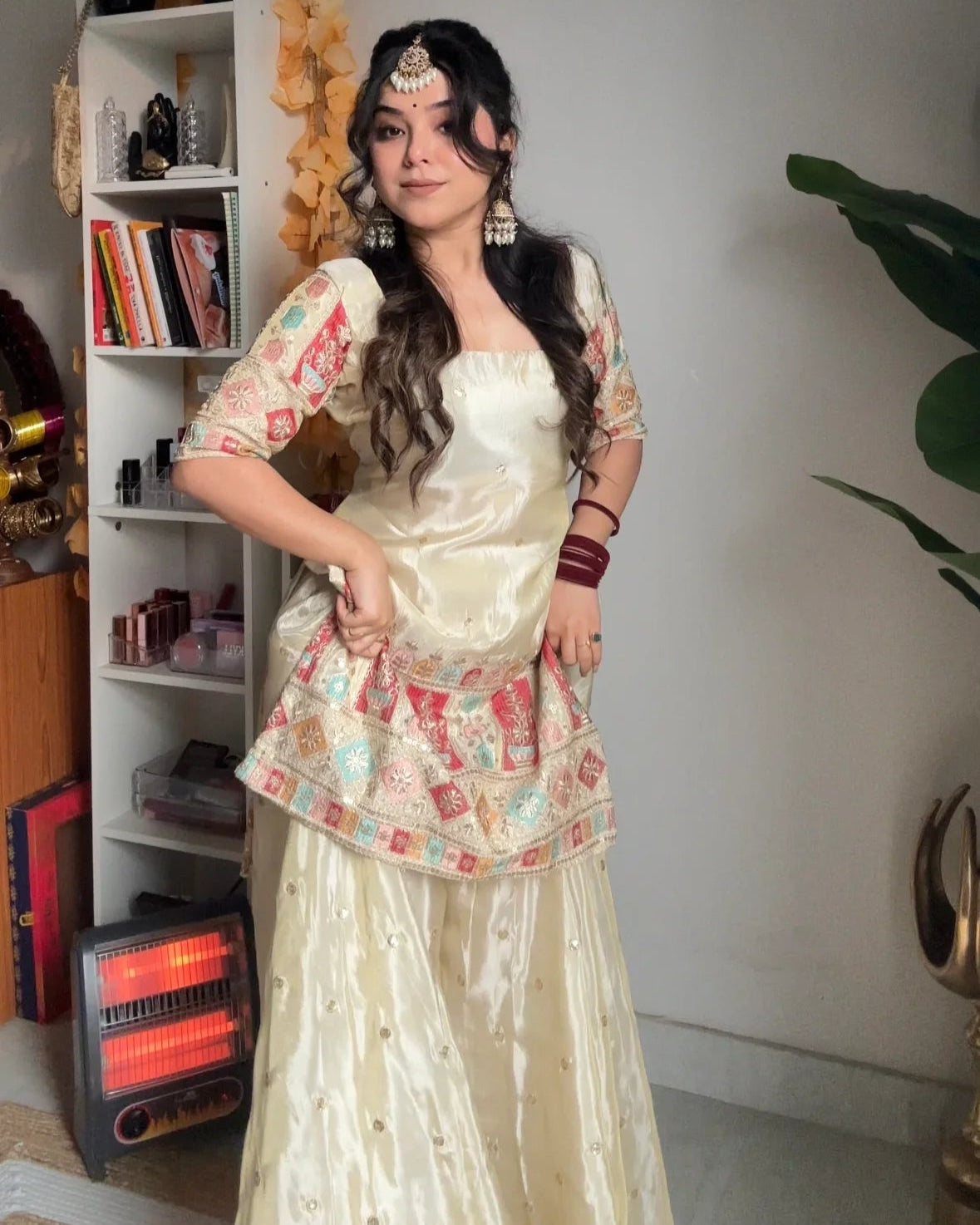 Wedding Wear Ivory Kurti Sharara Set For Women | Festive & Mehendi Wear Dress | Sharara Set For Women